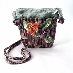 Vintage Boho Festival Floral Embellished Colorful Silk & Velvet Crossbody Bag